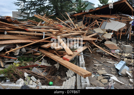 BROOKLYN, NY - NOVEMBER 01: Serious damage in the buildings at the Seagate neighborhood Stock Photo