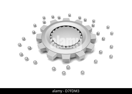 3D model of gear and ball bearing on white background Stock Photo