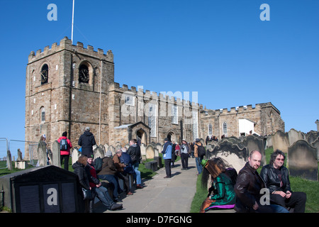 St. Mary's Church, Whitby on a busy goth weekend Stock Photo