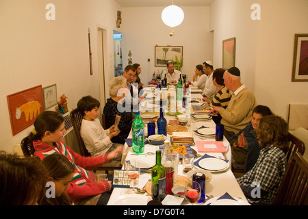 family celebrating the Seder (Passover night service) Stock Photo