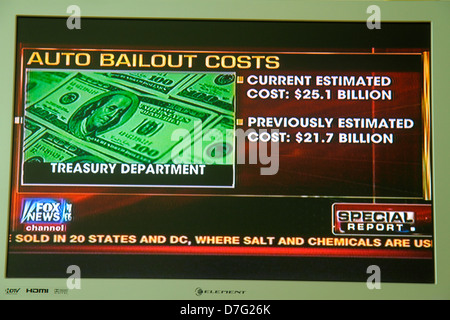 Miami Beach Florida,TV,television,set,screen,flat panel,HDTV,monitor,Fox News,Federal government,auto bailout,treasury department,industry rescue,visi Stock Photo