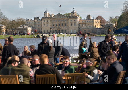 Badminton House during the Badminton Horse Trials spectators enjoy a drink at he end of the day after eventing around The Lake 2013 2010S UK HOMER SYKES Stock Photo