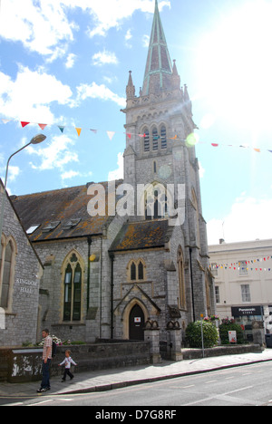 town center of Newton Abbot with Jehovah's church  Devon UK Stock Photo
