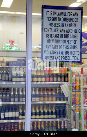 Miami Beach Florida,Walgreens Liquor,store,stores,businesses,district,wine,beer,alcoholic beverages,drink drinks,sign,window,unlawful to consume or po Stock Photo