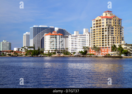 Ft. Fort Lauderdale Florida,Intracoastal New River Sound,water,Alhambra Place,high rise skyscraper skyscrapers building buildings condominium resident Stock Photo