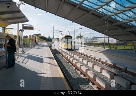 Central Park Transport Interchange tram stop at Newton Heath, Manchester, UK.  On the Metrolink Oldham and Rochdale line. Stock Photo