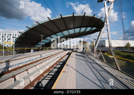 Central Park Transport Interchange tram stop at Newton Heath, Manchester, UK.  On the Metrolink Oldham and Rochdale line. Stock Photo