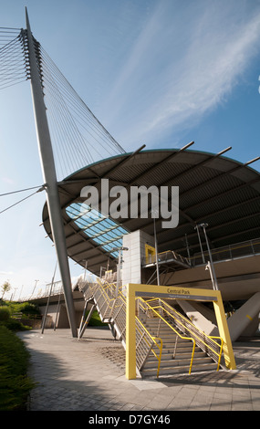 Central Park Transport Interchange tram stop at Newton Heath, Manchester, UK.  On the Metrolink Oldham and Rochdale line. Stock Photo