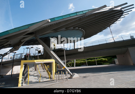 Central Park Transport Interchange tram stop at Newton Heath, Manchester, UK.  On the Metrolink Oldham and Rochdale line. Stock Photo