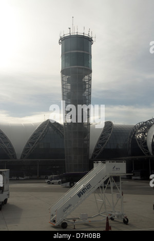 Control tower at Suvarnabhumi International Airport in Bangkok , Thailand Stock Photo