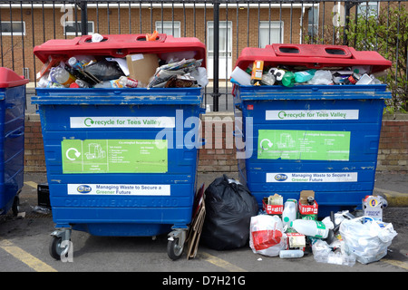 Recycling containers in Tesco supermarket car park Stock Photo