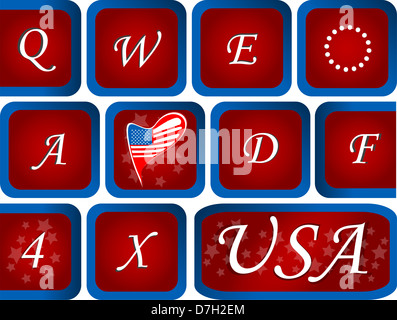 Close-up of Computer keyboard with red USA key Stock Photo