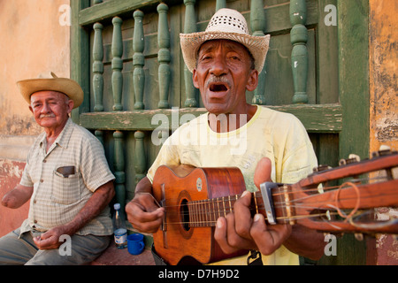 street musicians with Cuban Tres in the old town of Trinidad, Cuba, Caribbean Stock Photo