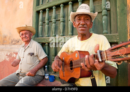 street musicians with Cuban Tres in the old town of Trinidad, Cuba, Caribbean Stock Photo