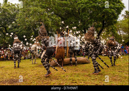 Snake dancers entertain, painted like sea snakes, during the annual festival of traditional culture in the Banks Islands, northern Vanuatu Stock Photo