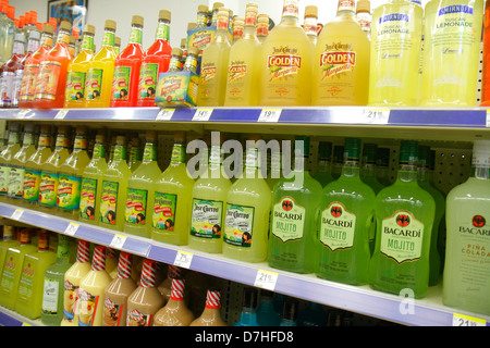 Miami Beach Florida,Walgreens,liquor store,shelf shelves,retail display case sale,prices,bottles,alcoholic drink drinks,Jose Cuervo,Marg,Road,arita mi Stock Photo