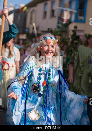 Helston, Cornwall, UK. 8th May 2013. Hal an tow also takes place on Flora Day  The colourful Pageant, known as Hal an Tow, tells the history of Helston with the participating characters singing about the challenge of the Spanish Armada, the English patron saint, St. George and the fight between St Michael and the devil. Credit:  Bob Sharples / Alamy Live News Stock Photo