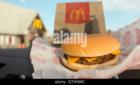 A Mcdonald's Mcdouble cheeseburger. Stock Photo