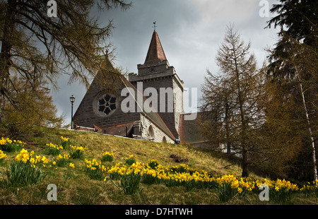 CRATHIE KIRK IN SPRING THE CHURCH USED BY THE ROYAL FAMILY NEAR BALMORAL ABERDEENSHIRE SCOTLAND Stock Photo