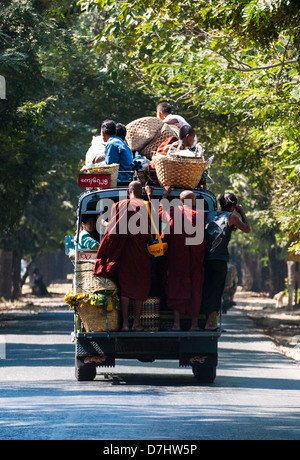 Overcrowded pickup truck – most popular form of transport around the country, Burma (Myanmar) Stock Photo