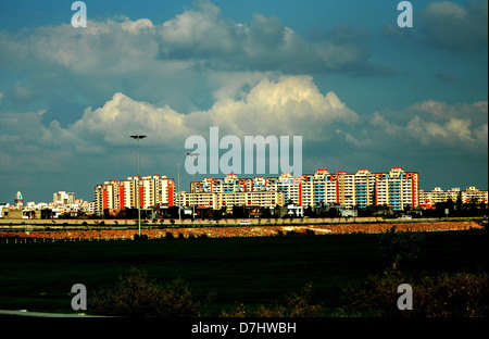 Apartment blocks stand under construction in Noida, Uttar Pradesh, India. Metropolitan area of Delhi Stock Photo