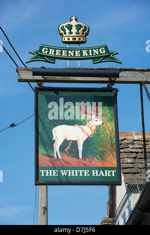 A pub sign for the White Hart. 'The White Hart' is the UK's fifth most common pub name. Stock Photo