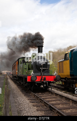 Locomotive Steam Train 69023 Joe M Leaving the Grosmont Railway Station North Yorkshire England UK Stock Photo