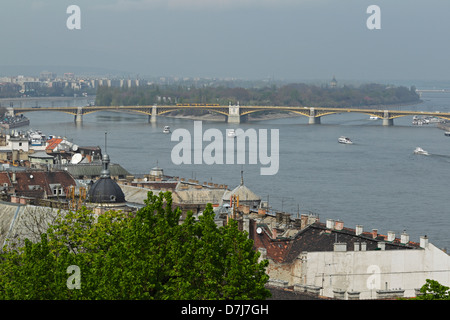Margaret Bridge crossing the river Danube to Margaret Island, Stock Photo