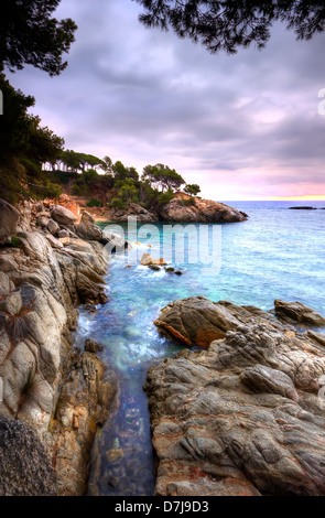 View from the coastal path leading around Platja d'Aro on the Costa Brava coast. Stock Photo