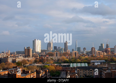 City of London view from high point at daytime, with parts of Hoxton, Shoreditch Park in a foreground Stock Photo