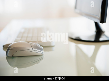 Desk with computer equipment Stock Photo