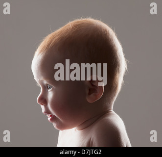 Studio shot portrait of surprised baby boy (18-23 months) Stock Photo