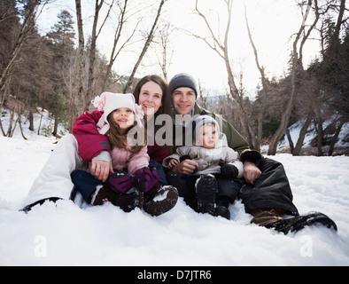 USA, Utah, Highland, Family portrait with two children (2-3, 12-17 months) Stock Photo