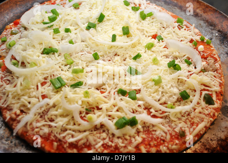 Whole Raw Onion and Scallion Pizza Stock Photo