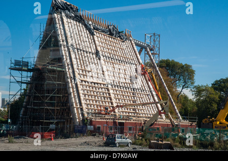 Transitional (temporary) cathedral under construction in the earthquake-affected 'Red Zone' of central Christchurch, NZ (2013) Stock Photo