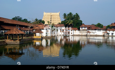 Sri Padmanabhaswamy Temple and scenery reflection wide view in Temples pond at Trivandrum city kerala India ( Richest Temple ) Stock Photo