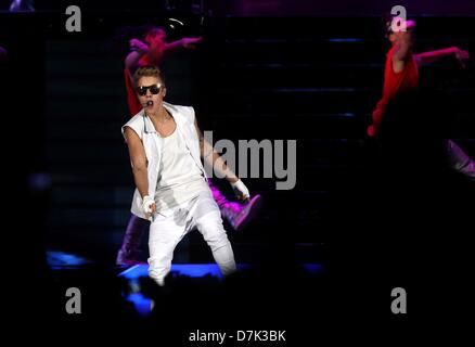 Cape Town, South Africa. 7th May 2013. Justin Bieber performing at the Cape Town Stadium on May 8, 2013, in Cape Town, South Africa. On his 'Believe' tour, Bieber performed in Cape Town on MAY 8, 2013 and will perform in Johannesburg on May 12, 2013. (Photo by Gallo Images / The Times / Esa Alexander/Alamy Live News Stock Photo