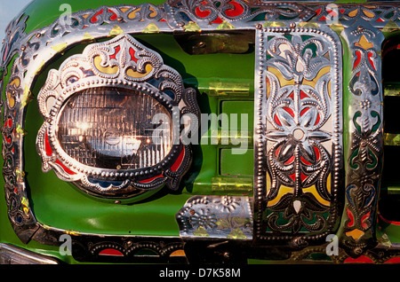 Decorated Bedford truck headlight ( Pakistan) Stock Photo