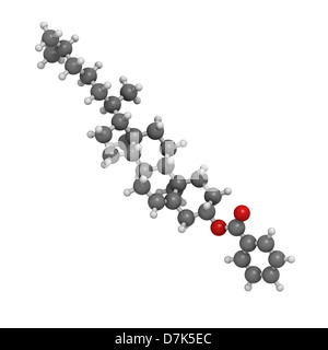 Cholesteryl benzoate liquid crystal molecule, chemical structure. Atoms are represented as spheres with conventional color Stock Photo