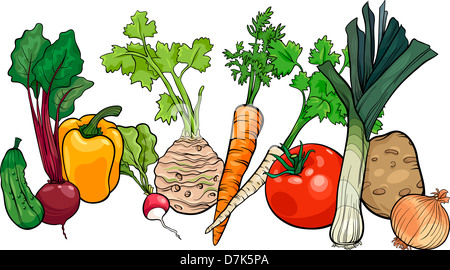 Cartoon Illustration of Vegetables Food Object Big Group Stock Photo