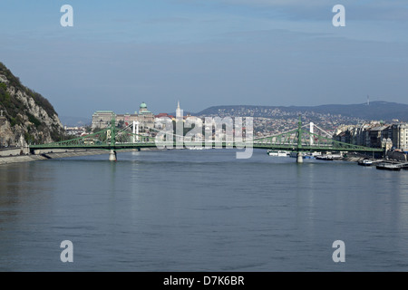 Liberty Bridge crossing the river Danube, Budapest Stock Photo