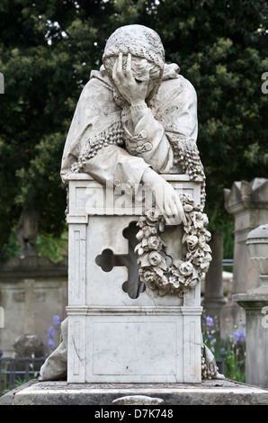 The grave of the artist and anthropologist Arnold Landor in the English Cemetery, Florence, Italy, is marked by a statue of his grieving mother Stock Photo