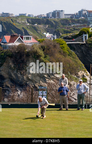 Newquay West End Bowling Club players.  Cornwall UK. Stock Photo
