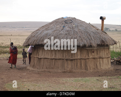 A thatched house in Masai village Stock Photo