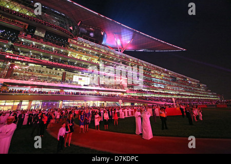Dubai, United Arab Emirates, tribune of the night at Meydan Racecourse Stock Photo