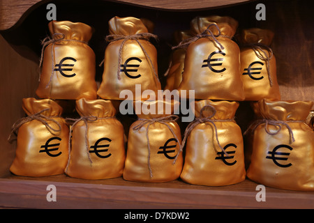 Potsdam, Germany, golden sacks with Euro character Stock Photo