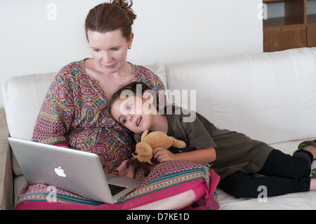 Woman and Child with laptop Stock Photo