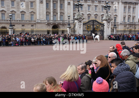 Changing of the Guard at Buckingham Palace : the tourists are waiting for the infantry parade. Stock Photo