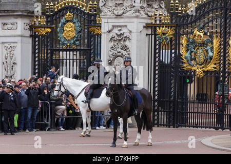 Changing of the Guard at Buckingham Palace , public waiting and horse guard security. Stock Photo