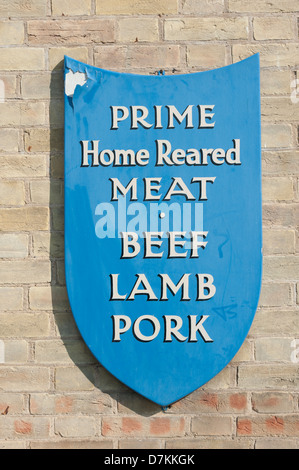 Sign outside a butchers shop advertising a range of meats Southwold Suffolk UK Stock Photo